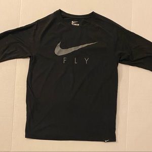 Nike Tee Dri-Fit Swoosh Fly. Black & Gray, Medium, long sleeve.